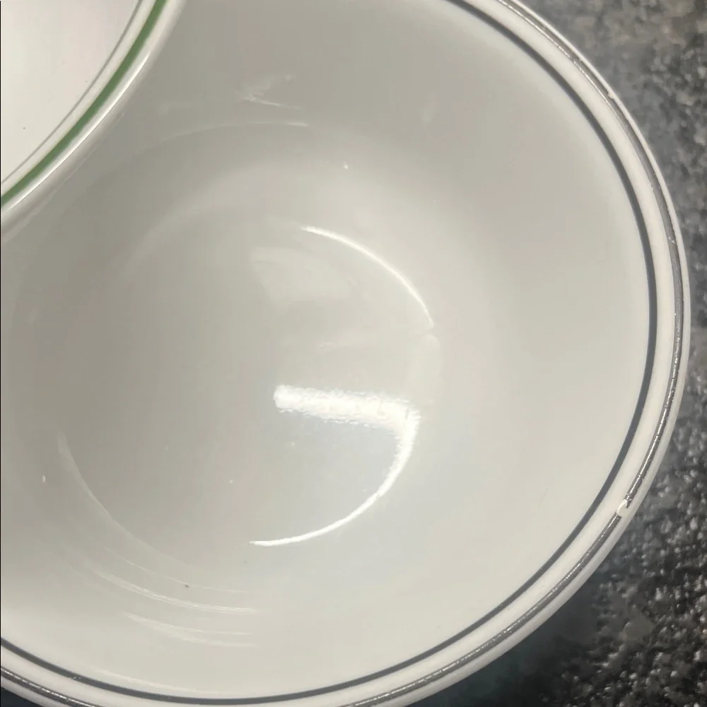 Corelle White Bowls with Green and Black Trim